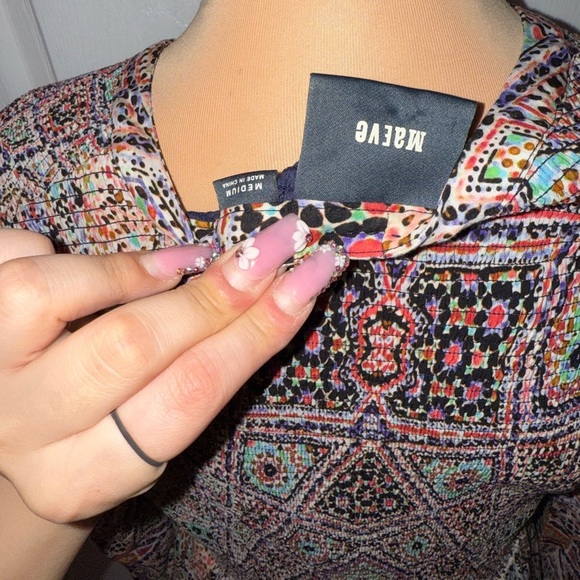 Anthropologie Maeve Tiled Amethyst Dress Smocked Pockets Size Medium NWOT - Picture 3 of 4